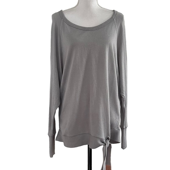 NEW Express Oversized Scoop Neck Tie Waistband Sweater Women’s SZ XS Gray Knit - Picture 1 of 8